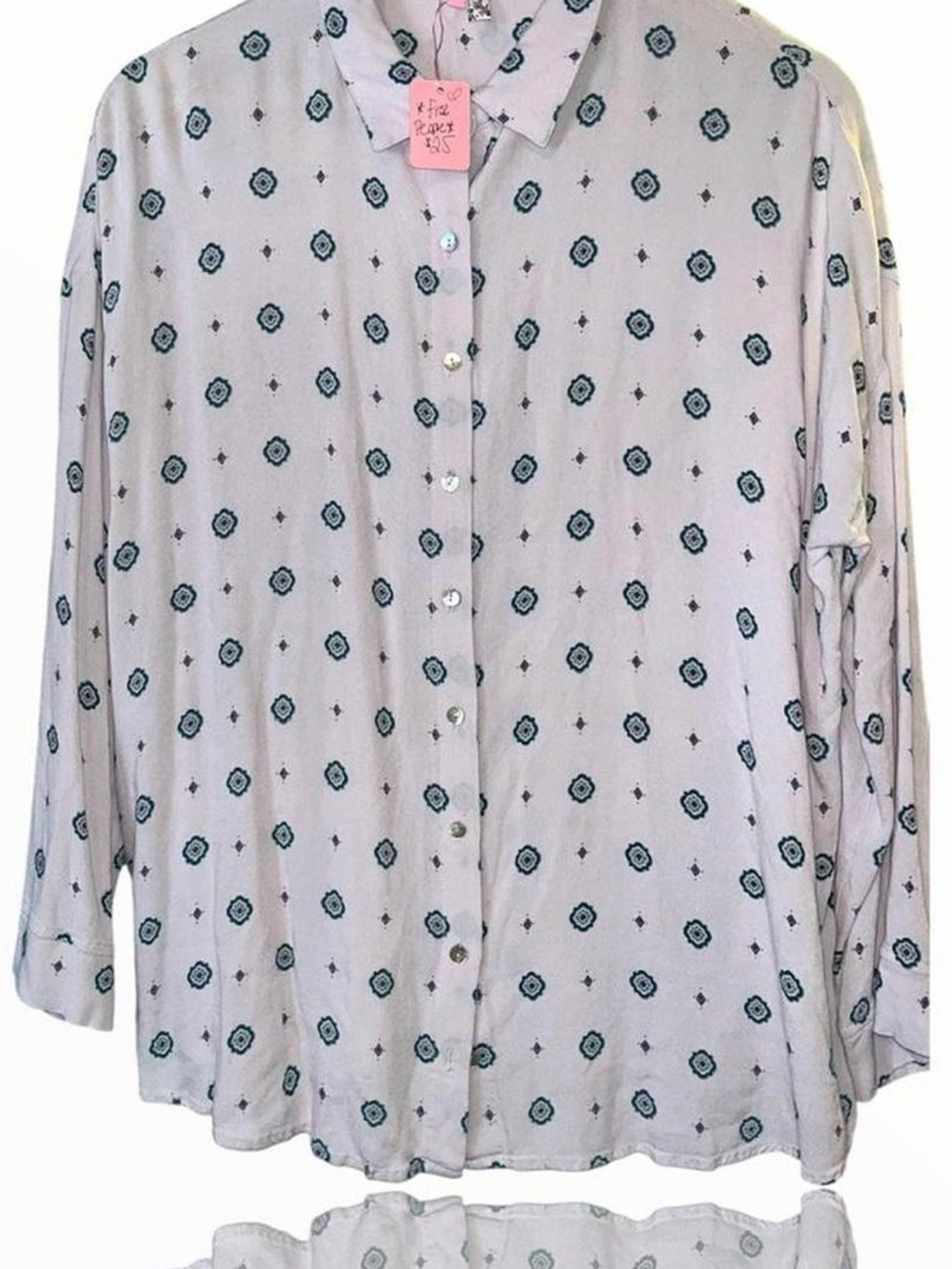 Free People Intimately Lavender Medallion Button Up Blouse Boho Oversized